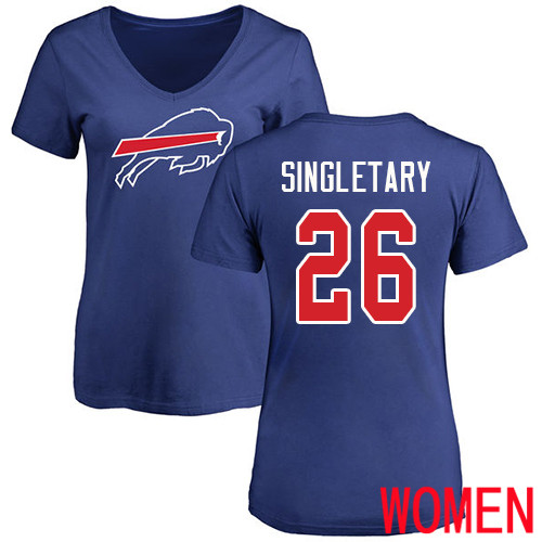 NFL Women Buffalo Bills #26 Devin Singletary Royal Blue Name and Number Logo T Shirt